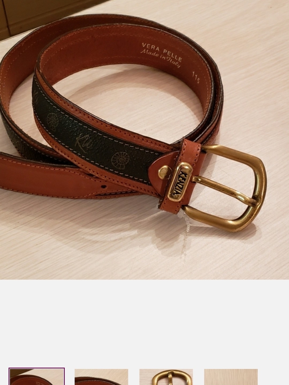 Vera Pelle Tan & Dark Brown Leather Women's Belt with Brass Buckle